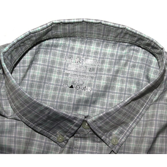 Huk Tide Point Performance Men's Long Sleeve Button Down Gray Shirt‎ Size Large - Picture 9 of 10